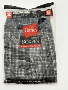 VTG 2002 Hanes Boys Boxers M 10-12 Plaid 2 Pack Button Fly Sealed NOS Costa Rica - Picture 1 of 4