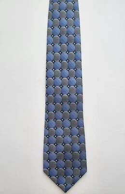 Corbata de cuello largo para hombre Antonio Fellini 100 % seda azul negro plata estampado geométrico Foto 1 de 4