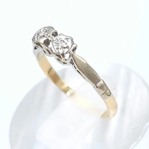 Vintage 18ct Solid Yellow Gold Illusion Duo Natural Diamond Ladies Ring Size J - Picture 1 of 8