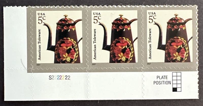 US 2007 Scott #3756A Plate Block of 3 MNH American Design Series Toleware - Image 1 of 2
