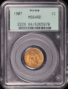 1907 Indian Head Cent PCGS MS-64 RD Old Green Gasket Holder - Picture 1 of 2