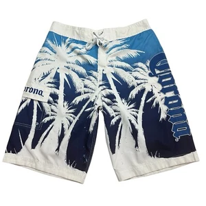 Corona Swim Trunks Men Large Blue/White Tropical Palm Trees Beach Wear EUC - Picture 1 of 17