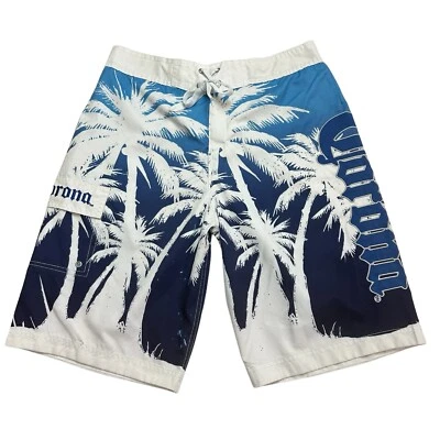 Corona Swim Trunks Men Large Blue/White Tropical Palm Trees Beach Wear EUC - Image 1 of 4