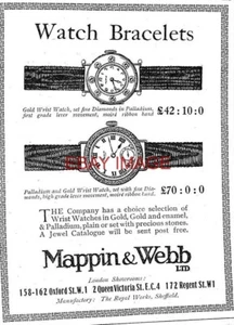 WW1 Advert for MAPPIN & WEBB Wrist Watch Bracelets Small 1916 Print Ad 734/35 - Foto 1 di 1
