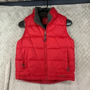 LL Bean Boys Size 8 Puffer Vest Red Down Feather Filled Faux Sherpa Lined - Picture 1 of 14