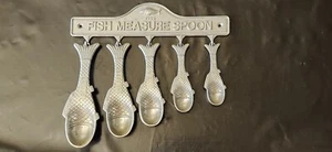 FISH MEASURE SPOON SET, 5 METAL FISH SPOONS WITH METAL HANGER, KITCHEN/FARMHOUSE - Picture 1 of 14