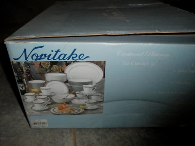 NIB~NORITAKE CRESTWOOD PLATINUM BAND 50-PC DINNERWARE SET G-8406 SERVICE for 8 - Image 1 of 4