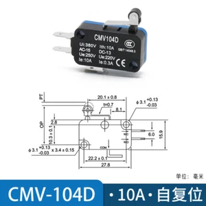 20pcs CMV104D Small Micro Limit Switch Silver Contact Short Pully Type 1NC 1NO - Picture 1 of 2