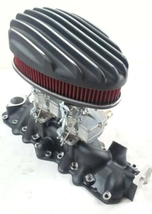 49-54 Ford Flathead Top End Kit Dual Carb Intake, Carbs, Air Cleaner Black Kit - Picture 1 of 4