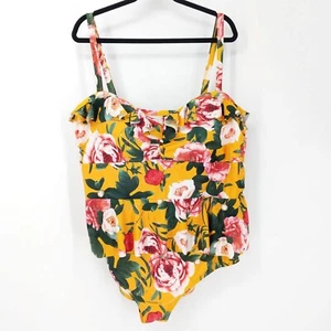 Traje de baño de una pieza floral peplum delantero celosía inalámbrico tórrido amarillo para mujer 4X - Imagen 1 de 7