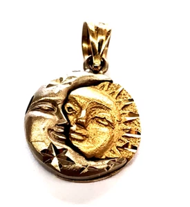 14K Bicolor Gelb & Weißgold Mondgesicht/Sonnengesicht Anhänger/Charm -2,6 Gramm - Bild 1 von 6