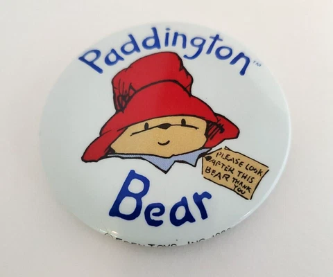 Vintage Paddington Bear Pin Button Eden Toys 1986 Cover