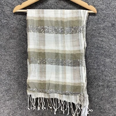 Новый шарф лофт женщин белый клетку блестки бахрома пушмина хлопок повседневный трикотаж - Изображение 1 из 4