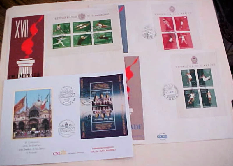 SAN MARINO  FDC OLYMPICS 1960 IMPRINT BLOCKS on 3 DIFF. & ITALY SHEETLET 1994 - Image 1 of 1