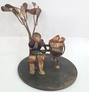 USPS Mailman US Mail Bag Bench Sad Postal Worker Copper Art Statue Sculpture - Picture 1 of 13