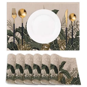 Tropical Leaves Place Mats Set of 6 Table MatsHeat Insulation Non Slip Washab... - Picture 1 of 7