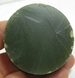 #1 Russia 109g 100% Natural Rough Round Green Jade Slice Specimen 3.80oz 52mm - Picture 1 of 6