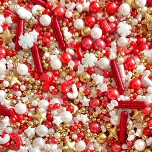 Christmas Sprinkles red candy white Metallic Gold Pearls cupcake cake topper - Picture 1 of 1