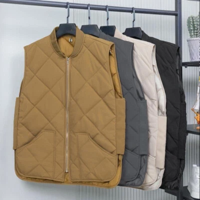 Men Quilted Gilet Tank Tops Padded Jacket Zip Warm Waistcoat Winter Check - Image 1 of 4