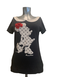 Disney Minnie Mouse Womens Size US M Black Graphic Print Polka Dot T-Shirt