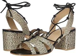 POUR LA VICTOIRE Womens Beige Woven Amada Open Toe Block Heel Sandals - Picture 1 of 11