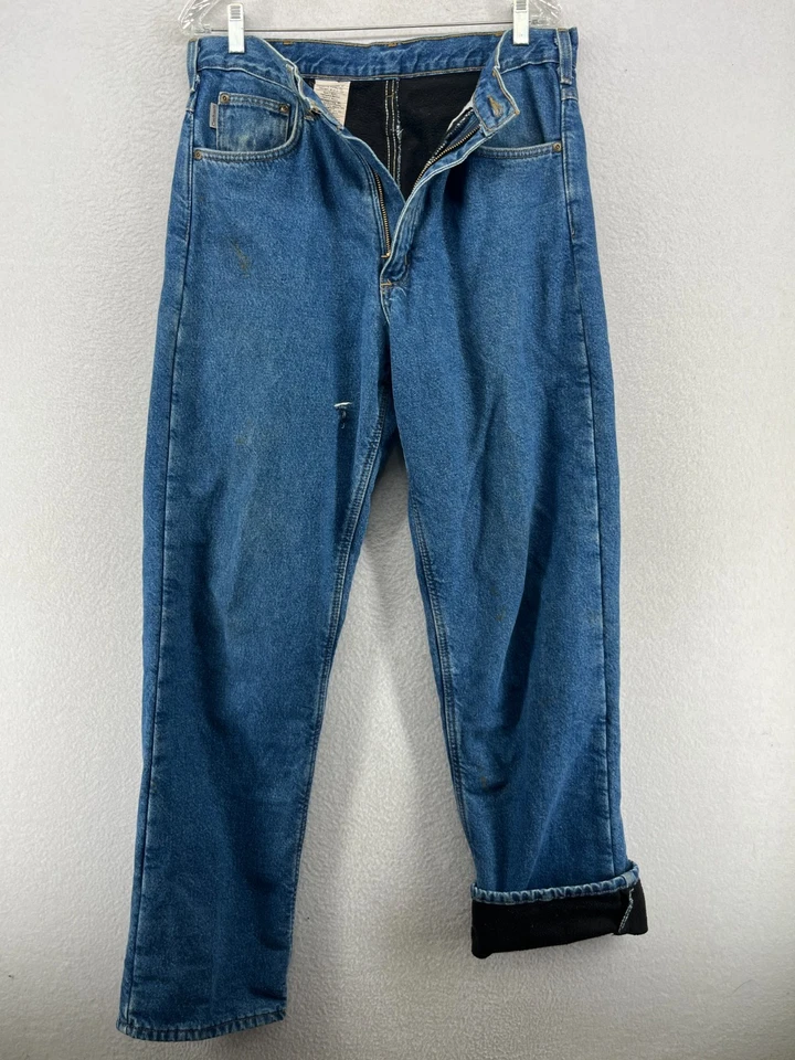 Pantalones de mezclilla CARHARTT para hombre 32x34 B155 calce relajado forrados de lana algodón azul Foto 1 de 4