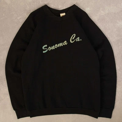 Vintage 90s Sonoma Ca Raglan Graphic Sweatshirt XL Men's Black Slogan - Image 1 of 4