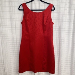 Vintage Women’s Red Mini Dress 13/14 Medium Floral Feminine Zip Special Occasion - Picture 1 of 5