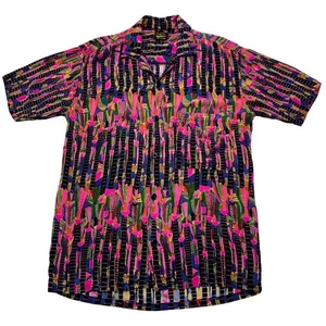 VTG Rainbow Maui Hawaii Large Button Up Shirt Mushrooms Hot Pink Psychedelic - Picture 1 of 7