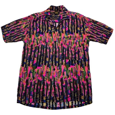 VTG Rainbow Maui Hawaii Large Button Up Shirt Mushrooms Hot Pink Psychedelic - Image 1 of 4