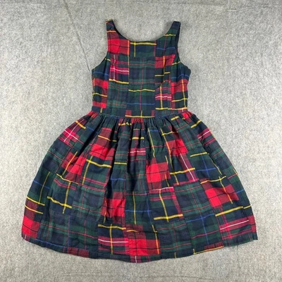 Polo Ralph Lauren Madras Plaid Patchwork Sleeveless Dress Girls Size 14 Pockets - Image 1 of 4