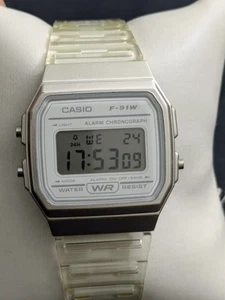 Casio Standard Men's Digital Clear Gel Watch 593 F-91W Working 5 ATM 7.5" - Picture 1 of 14