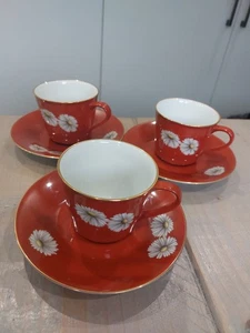 Noritake Nippon Toki Kaisha Red Daisy cups sugar bowl 1900's Backstamp Japan - Picture 1 of 13