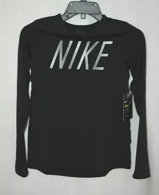 Nike Girls' (Kids) Pro Warm Black/Silver Logo Graphic LS Top (AQ6305) XS/S/M/L - Image 1 of 3
