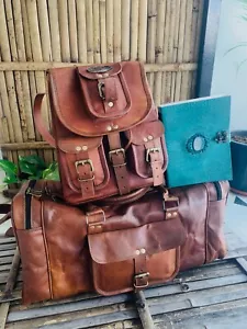 Handmade Vintage Genuine Leather Travel Overnight Duffle Weekend Bag Free 2 Item - Picture 1 of 6