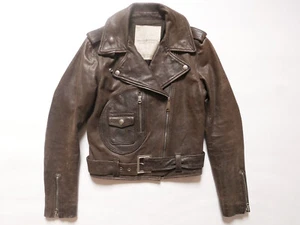 Ralph Lauren Denim & Supply Jacket Moto Biker Brown Leather RARE S - Picture 1 of 4