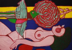 Guillaume Corneille Nu A La Rose 1981 Signed Lithograph on wove paper - Picture 1 of 4