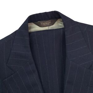 Mens 44 L Paul Stuart Navy Blue Chalk Stripe Flannel Weight Wool Suit