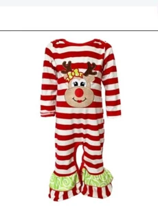 Ann Loren Kleinkind Mädchen Weihnachten Strampler Neu 6 Monate Rentier rot & weiß NEU - Bild 1 von 4