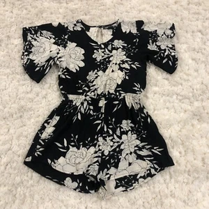 Mameluco corto Billabong negro estampado tropical floral cuello en V talla XXS para mujer - Imagen 1 de 10