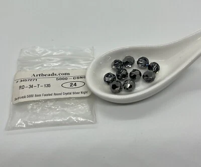 Swarovski #5000 8mm Round Crystal Beads Silver Night  Lot of 20 Vintage - Image 1 of 4