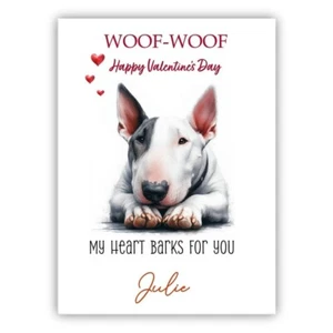 Personalised Bull Terrier Valentines Day Dog Card. Dog Lovers Valentine's Card - Picture 1 of 1