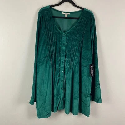 Túnica Woman Within Velour Pintuck Abotonada Talla 3X Verde Manga Larga Foto 1 de 4
