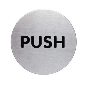 Durable Adhesive Fire Door PUSH Sign Symbol | Brushed Stainless Steel | 65mm - Picture 1 of 1