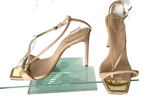 Sandalias SCHUTZ Beige Correa Hebilla Tanga Puntera Cuadrada Stiletto EE. UU. 8.5 B - Imagen 1 de 8