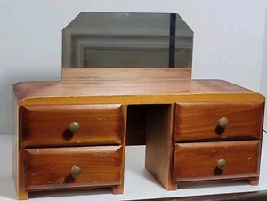 Vintage Salesman Sample Cedar Vanity Chest Of Drawers With Mirror Doll Child  - Picture 1 of 12
