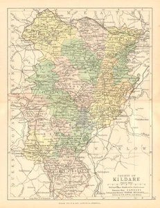 COUNTY KILDARE. Antique county map. Leinster. Ireland. BARTHOLOMEW c1902 - Picture 1 of 2