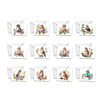 12 Assorted All Occasion Notecards Blank with envelopes - CROWNED BIRDS - Image 1 of 4