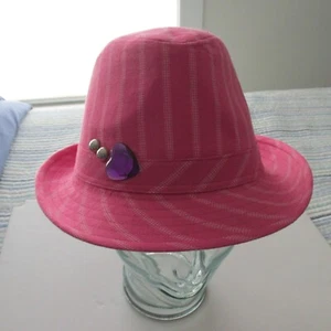 Girl's Fedora Hat Hot Pink Striped w Heart Embellishment One Size - Picture 1 of 6
