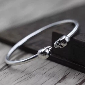 Skull Bangle Mens Or Women's Hallmarked 925 Sterling Silver UK STOCK - Picture 1 of 11